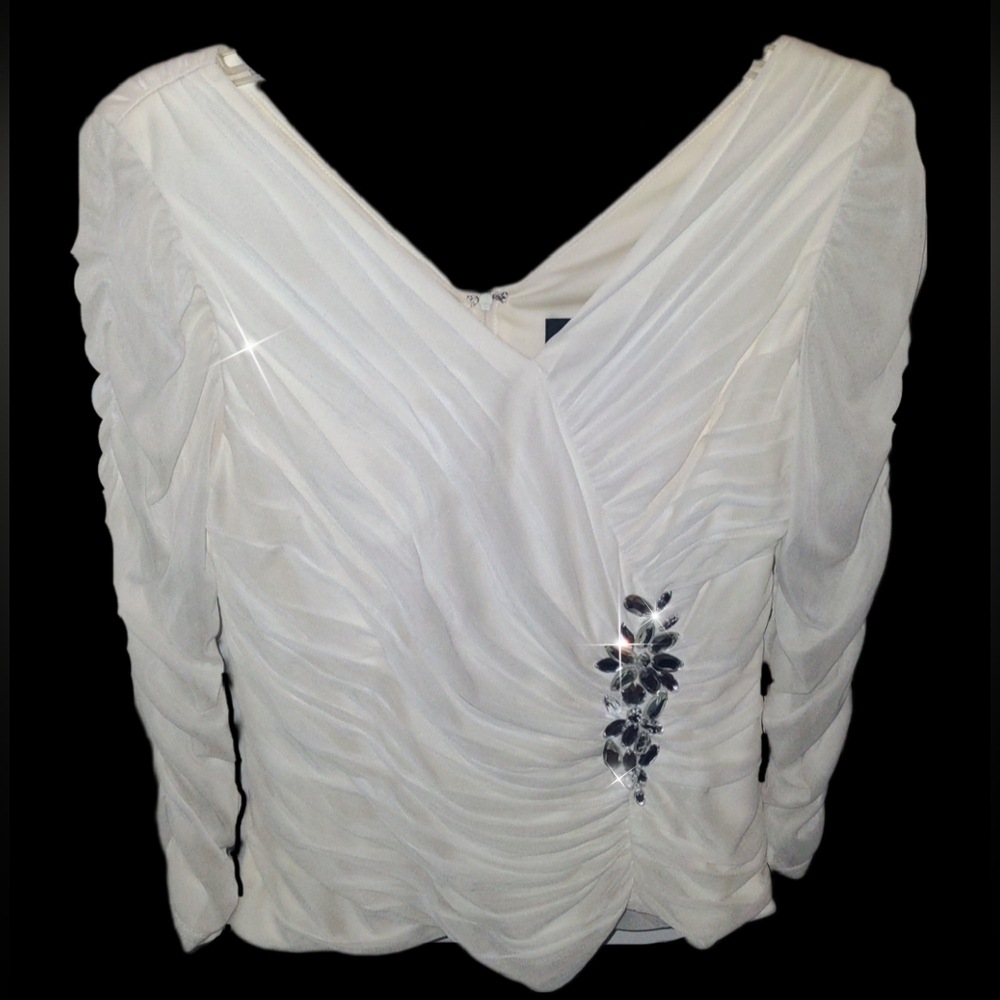 Adrianna Papell Evening Essentials Embellished White Blouse